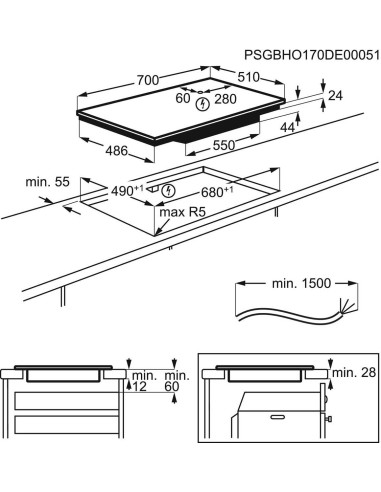 Electrolux GK69TSiBO Maxima - dimensions à plat