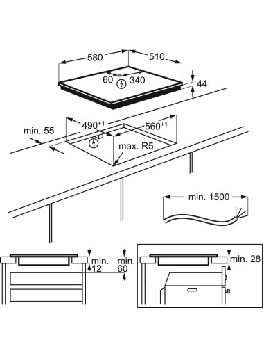 Electrolux GK58TSiPO Maxima - dimensions à plat