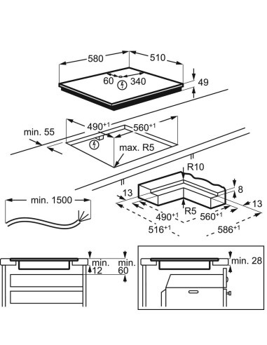 Electrolux GK58TSiPO Maxima - dimensions à fleur