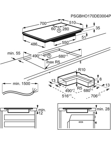 Electrolux GK69TSO - dimensions à fleur