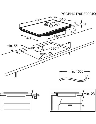 Electrolux GK69TSO - dimensions à plat