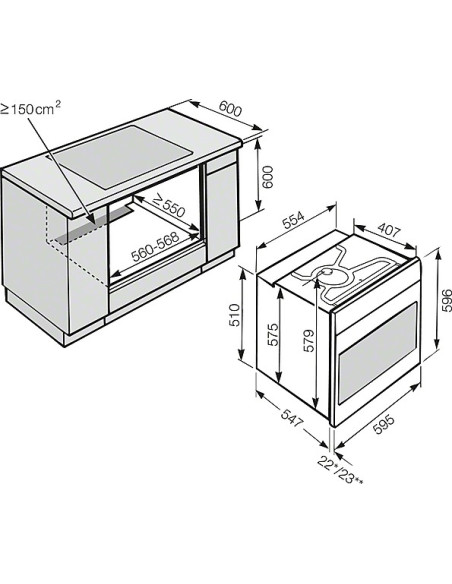 Miele H 7860-60 BP gris - dimensions