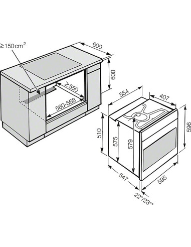 Miele H 7460-60 BP gris - dimensions