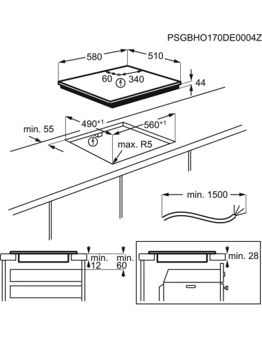 Electrolux GK58TSIBO - dimensions encastrement à plat