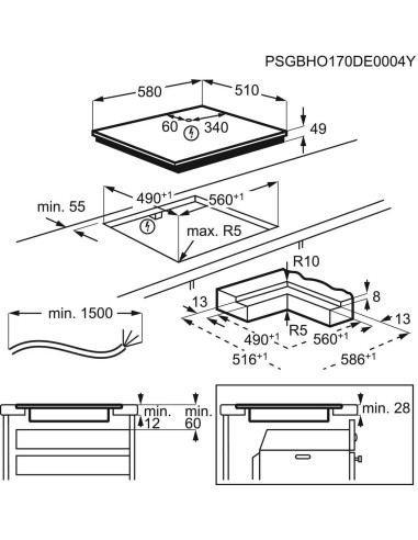 Electrolux GK58TSIBO - dimensions encastrement à fleur
