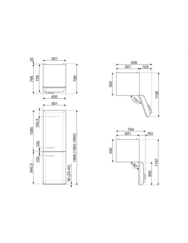 Smeg FAB32LPK5 Rose - Ch. gauche - dimensions