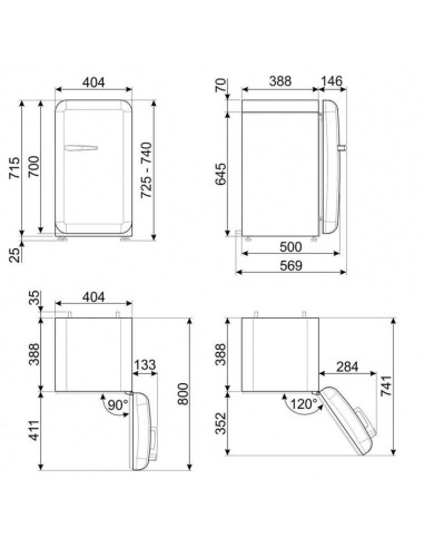 Smeg FAB5LUJ5 Union Jack - Charnière gauche - dimensions