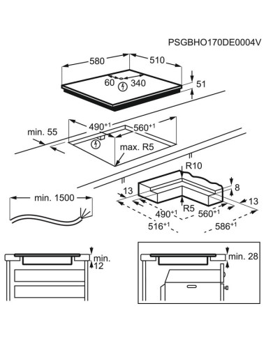 Electrolux GK58TSO - dimensions d'encastrement