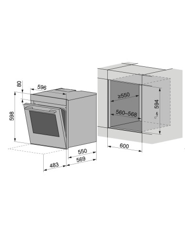 Zug Combair V2000 60 TopClean Miroir noir - dimensions