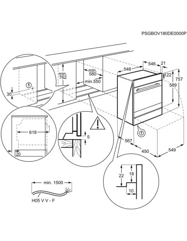 Electrolux EB7L2WE blanc - dimensions sous plan