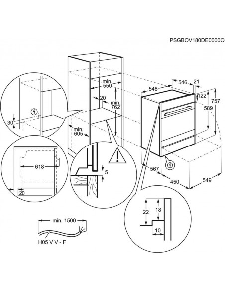 Electrolux EB7PL4CN Inox Profiline - dimensions armoire haute