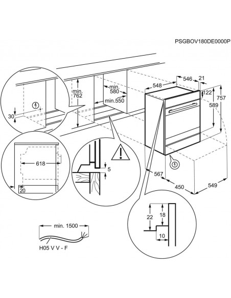 Electrolux EB7PL4SP Miroir Inox Profiline - dimensions - sous plan