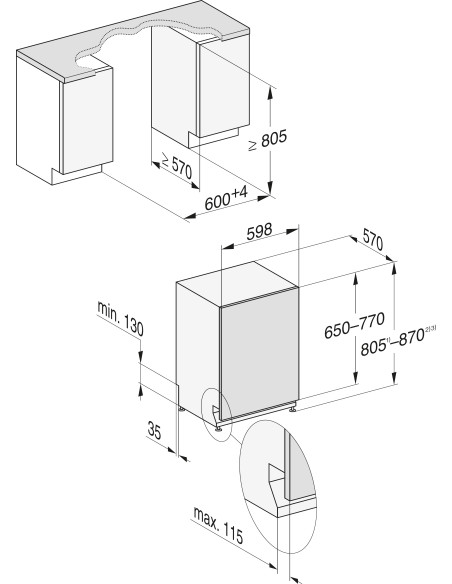 Miele G 17683-60 SCVi AutoD K2O FrontFit - Dimensions