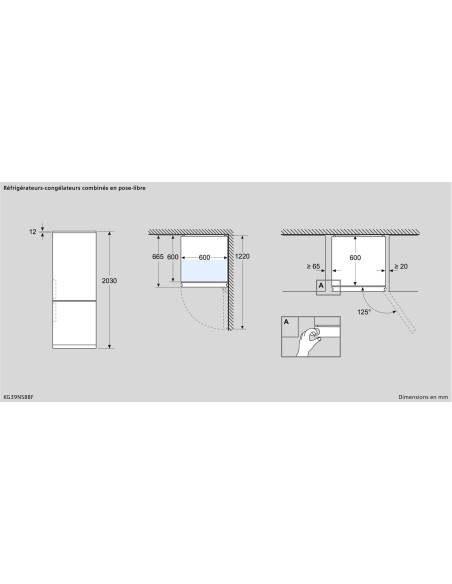 Siemens KG39NSBBF iQ700 - dimensions