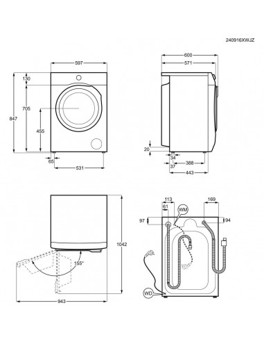 AEG Bella AWT4GS10 - dimensions