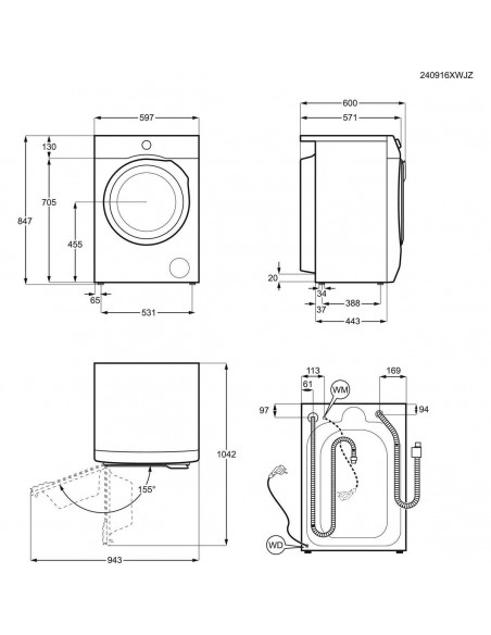 AEG Bella AWT4GS10 - dimensions