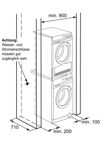 AEG AWA6GSI10 et AEG ATW7GCI10 - encastrement dans une armoire avec raccordement sur le côté