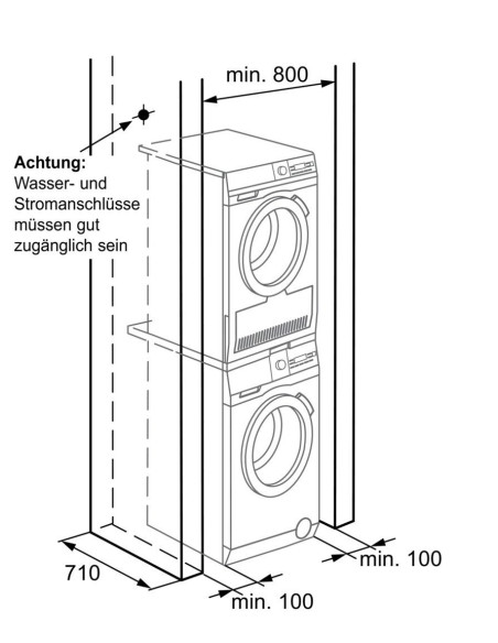 AEG AWA6GSI10 et AEG ATW7GCI10 - encastrement dans une armoire avec raccordement sur le haut