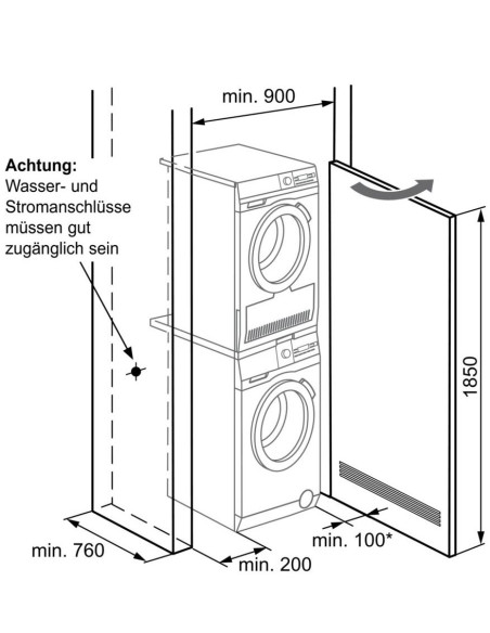 AEG AWA6GSI10 et AEG ATW7GCI10 - encastrement dans une armoire avec raccordement sur le côté et porte