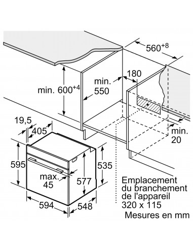 Siemens HB776GMB1F iQ700 noir extraKlasse - dimensions sous plan