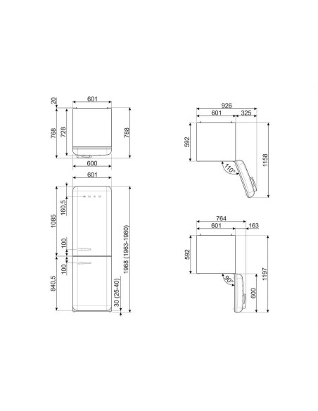 Smeg FAB32RPK6 Rose - Ch. droite - dimensions