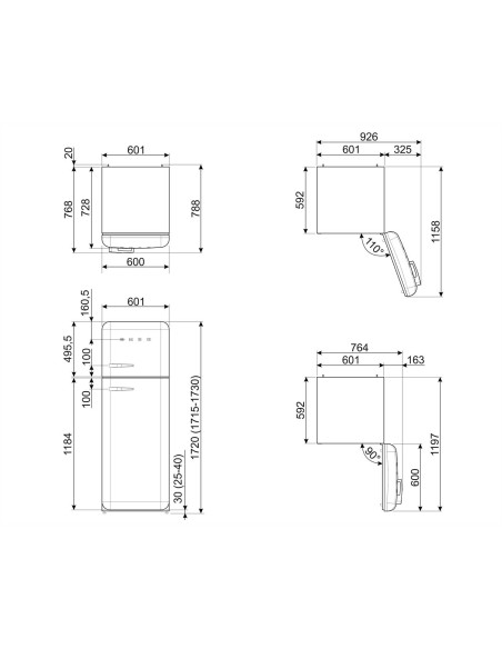 Smeg FAB30RPB6 Bleu azur - Ch. droite  - dimensions