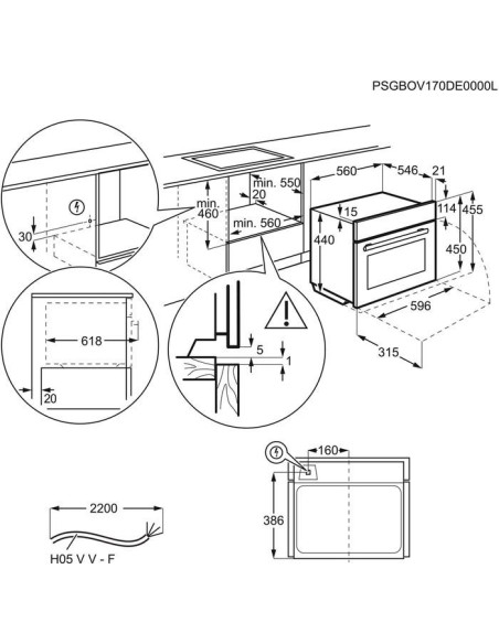 Electrolux EB4GL70KCN inox - dimensions sous-plan