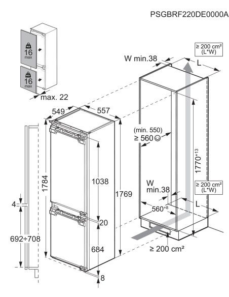 AEG SANTO AIK2651L ch. gauche - dimensions