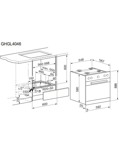 Electrolux GHGL4046CN inox - dimensions