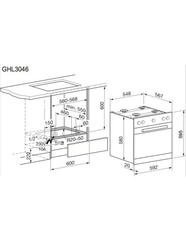 Electrolux GHL3046WE blanc - dimensions